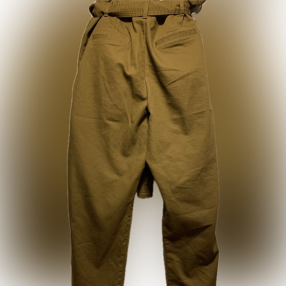 Olive Green Paperbag Waist, Belted, High Waist Ankle Pants - Picture 6 of 7